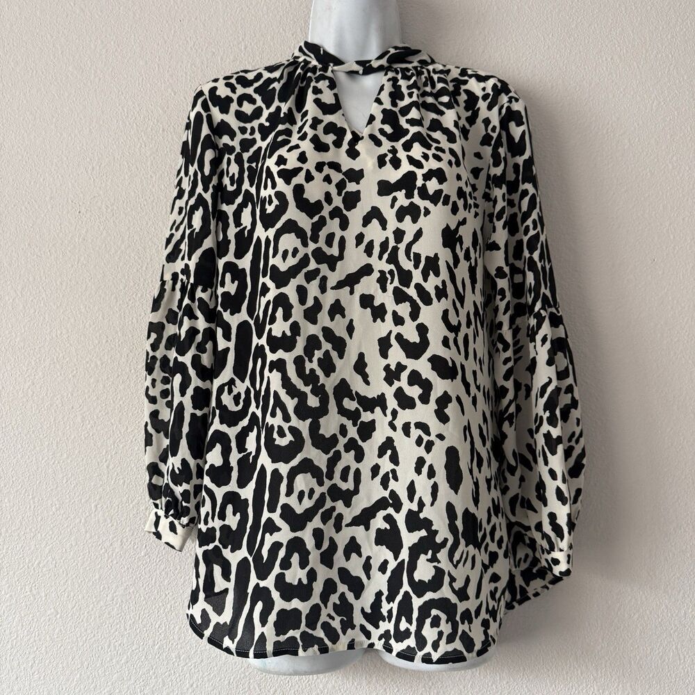 Laurie Felt Los Angeles Tunic Blouse Size XS Ivory Black Leopard Print Mob Wife